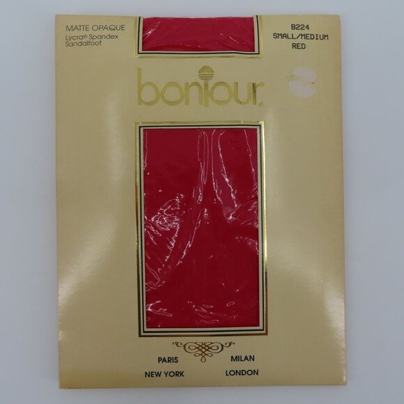VTG Bonjour Women Small Medium S/M Matte Opaque Red Sandalfoot Pantyhose NEW - Picture 8 of 9